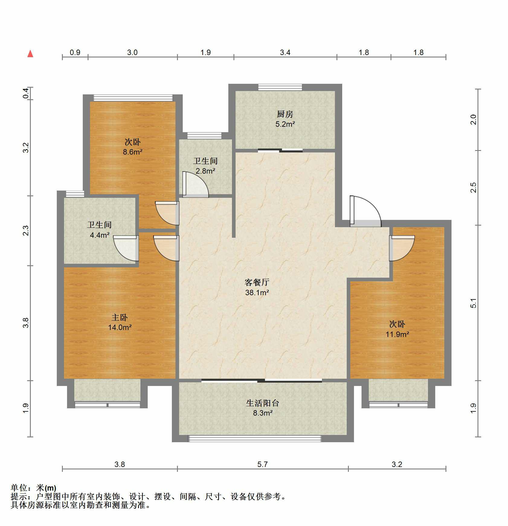 雍华府 3室2厅2卫 117m&sup2;