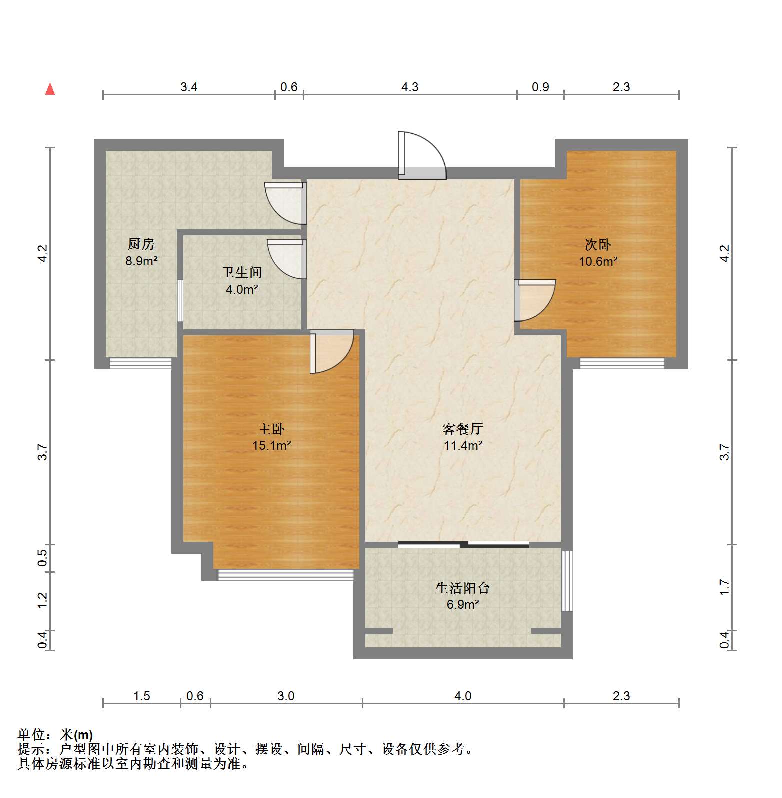 帝奥北城名郡 2室2厅1卫 88m&sup2;