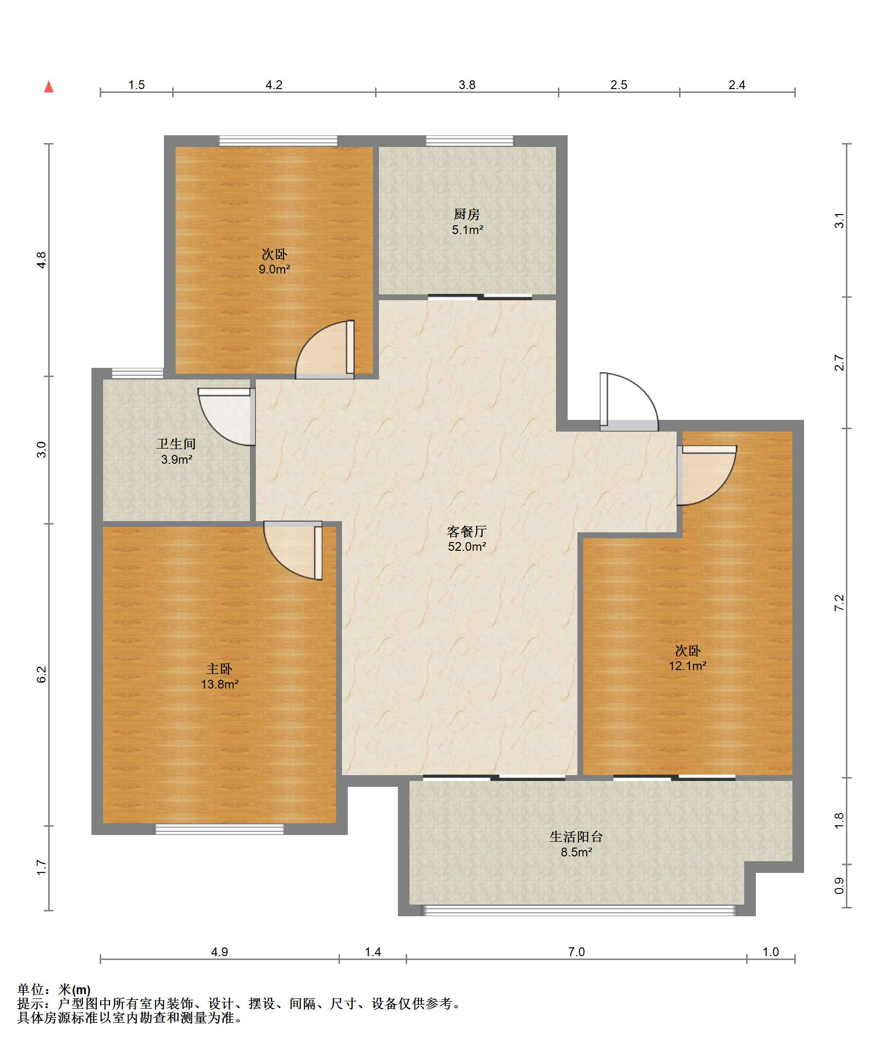 上悦城 3室2厅1卫 100.89m&sup2;