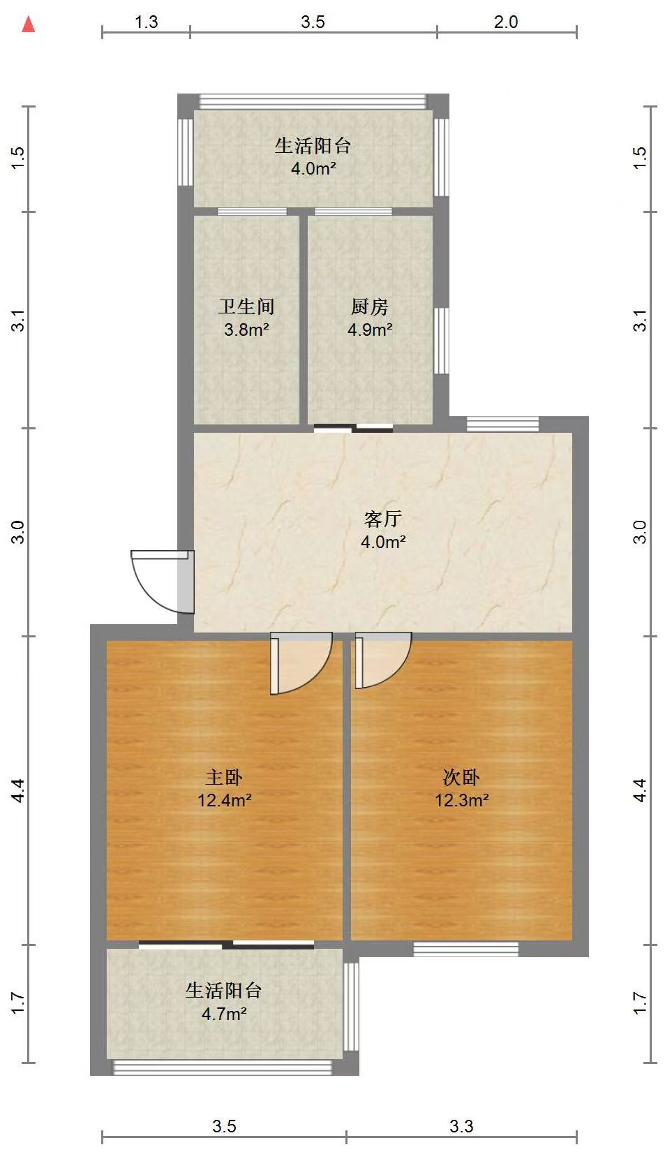 郭里园 2室1厅1卫 73m&sup2;