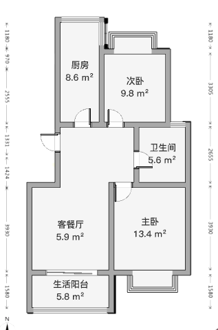 东大城市花园 2室1厅1卫 86.7m&sup2;