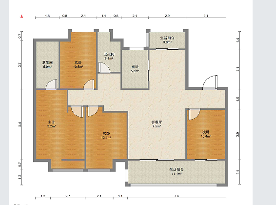 绿城桂语江南 4室2厅2卫 143.00m&sup2;