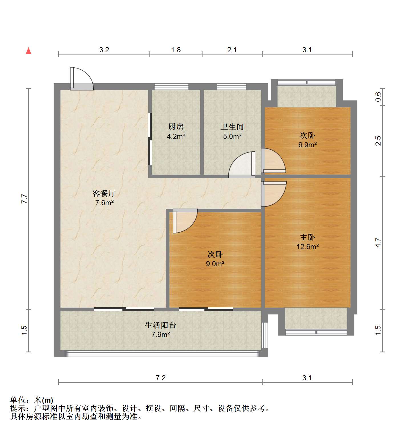 卓越府 3室2厅1卫 99m&sup2;