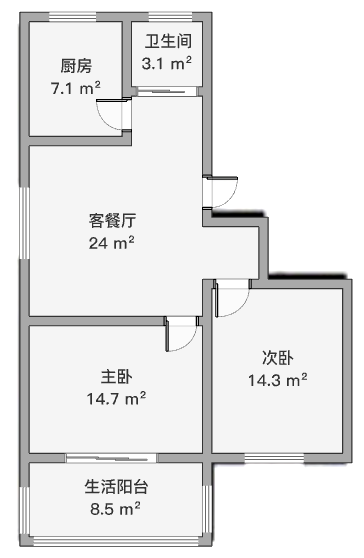 德民花苑东区 2室1厅1卫 80.00m&sup2;