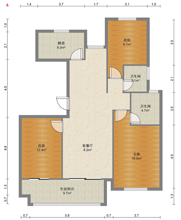 上悦城 3室2厅2卫 116m&sup2;