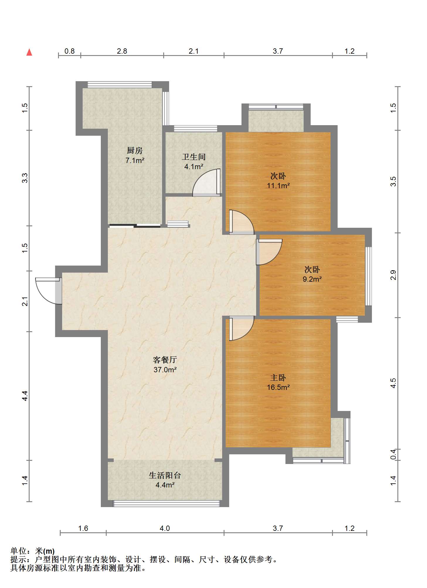苏建学府雅居 3室2厅1卫 113m&sup2;