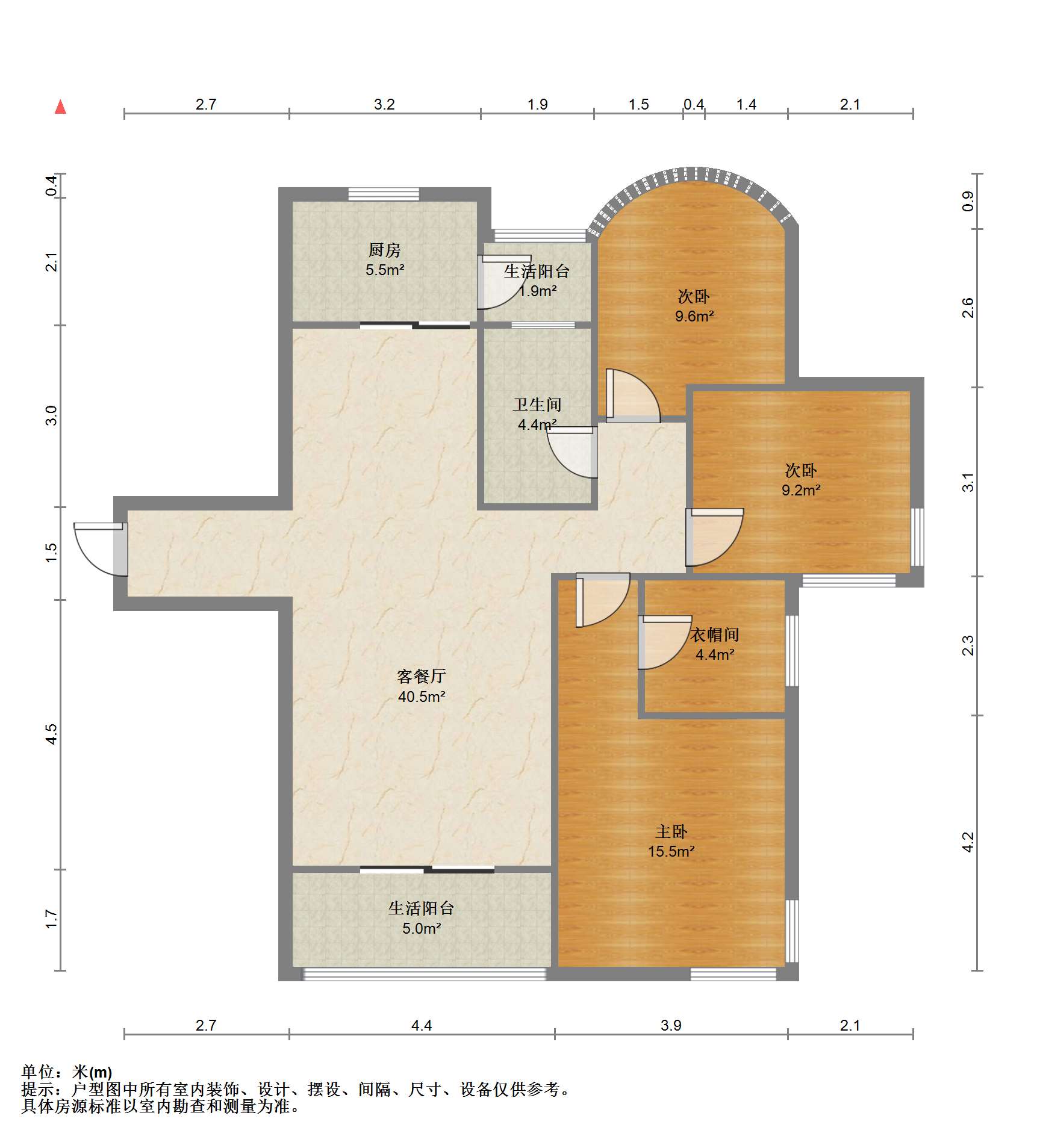 优山美地花园北区 3室2厅1卫 123.00m&sup2;