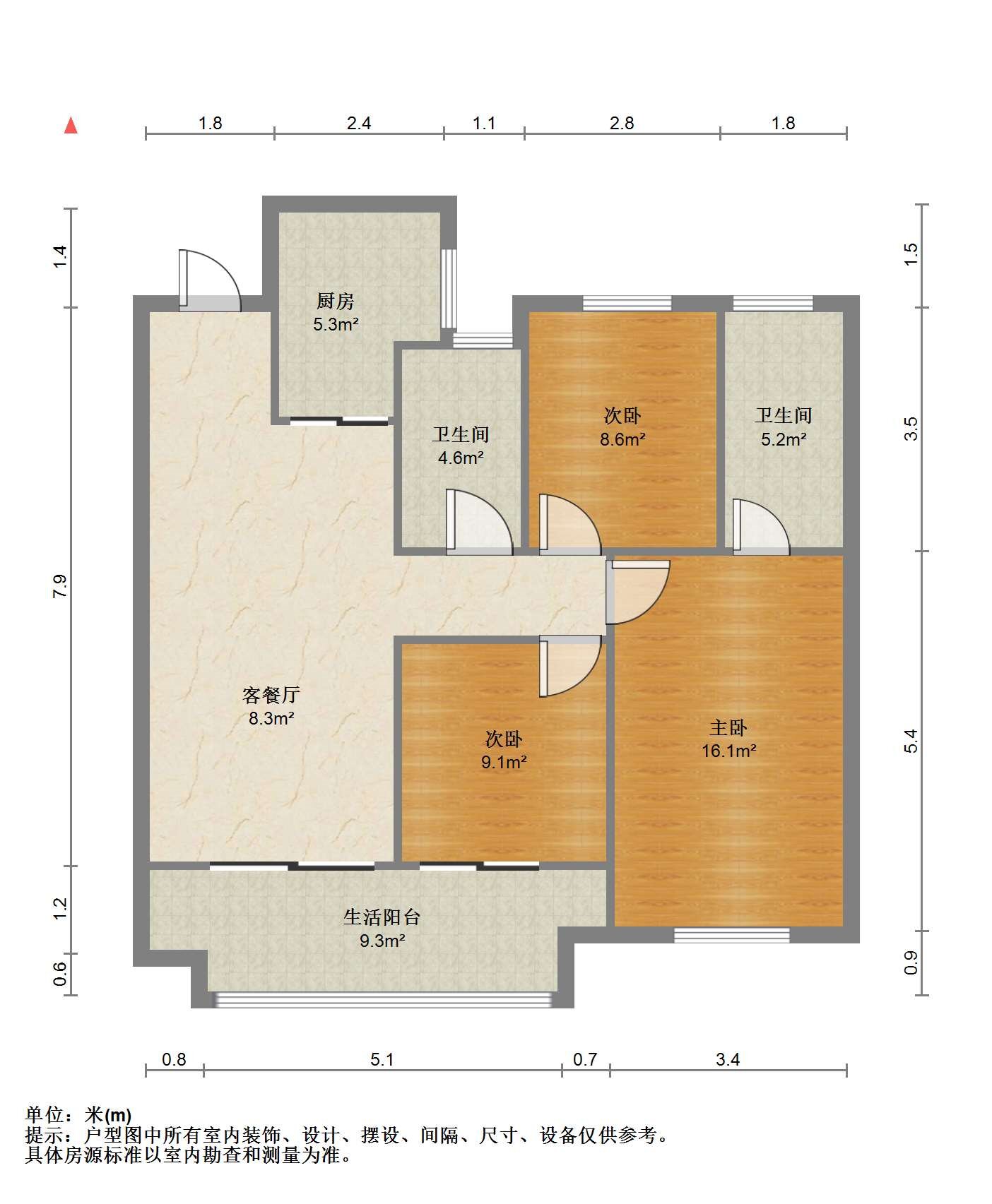 华悦铭苑 3室2厅2卫 102.00m&sup2;