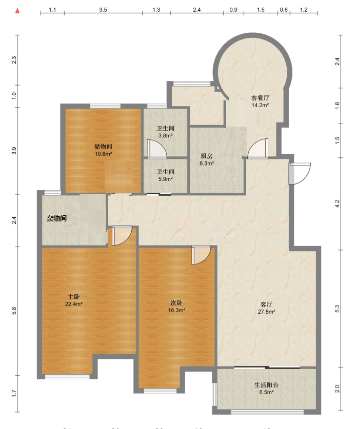 优山美地花园北区 2室2厅1卫 141.31m&sup2;