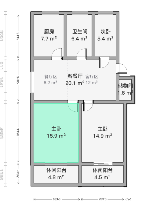 北园新村 3室2厅1卫 92m&sup2;