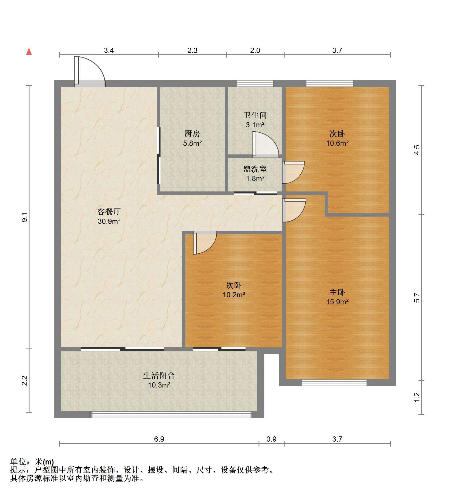 华禧铭苑 3室2厅1卫 101m&sup2;