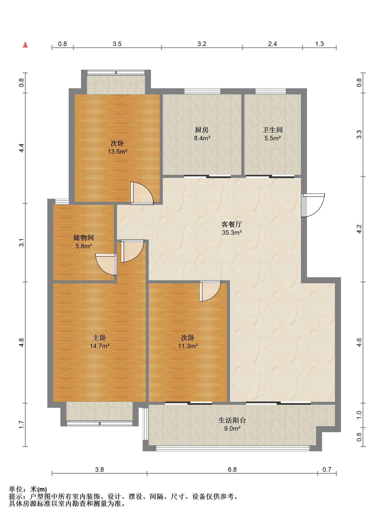 天晖苑 3室2厅1卫 130.00m&sup2;