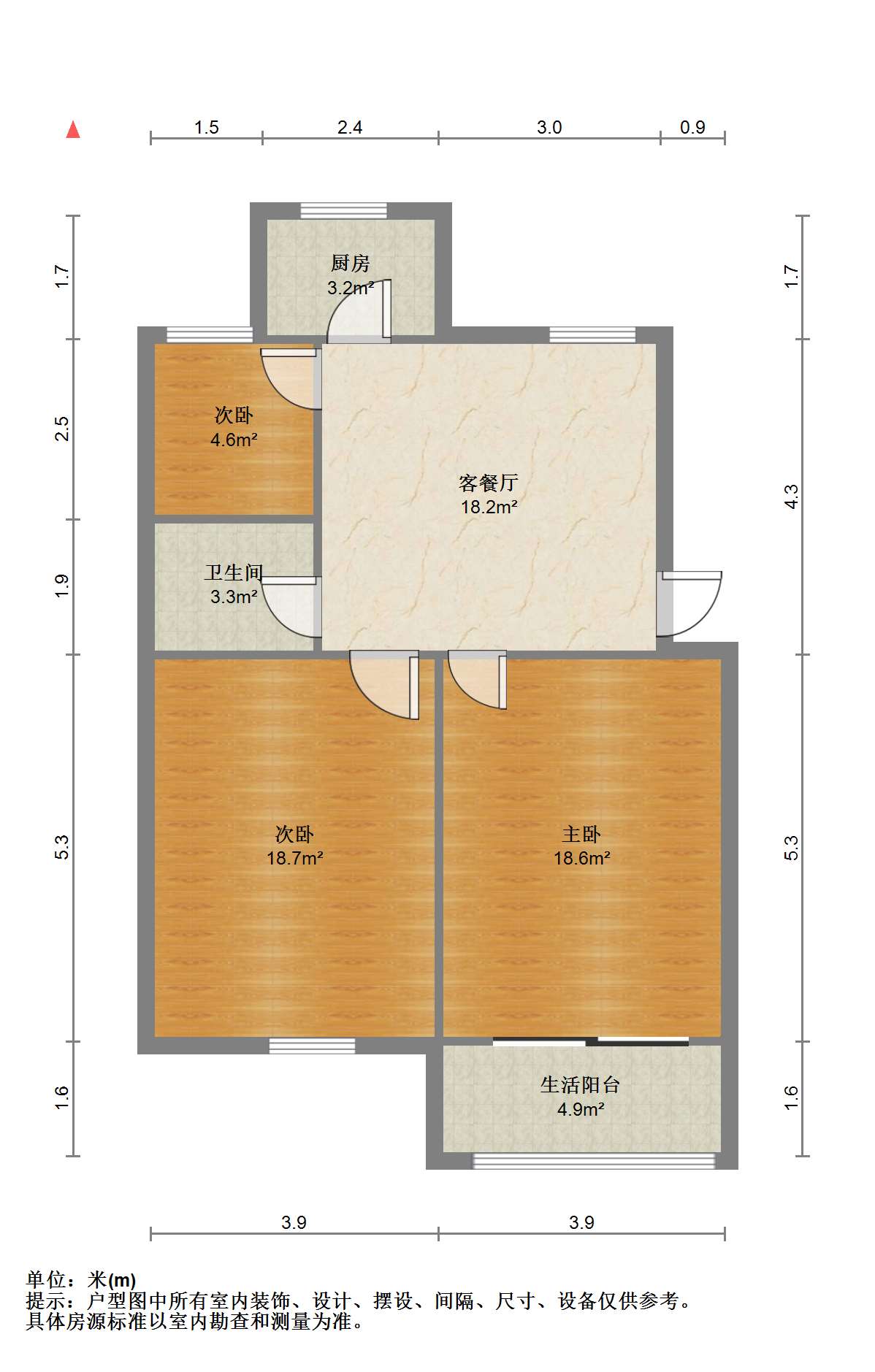 新桃园 3室1厅1卫 72.76m&sup2;