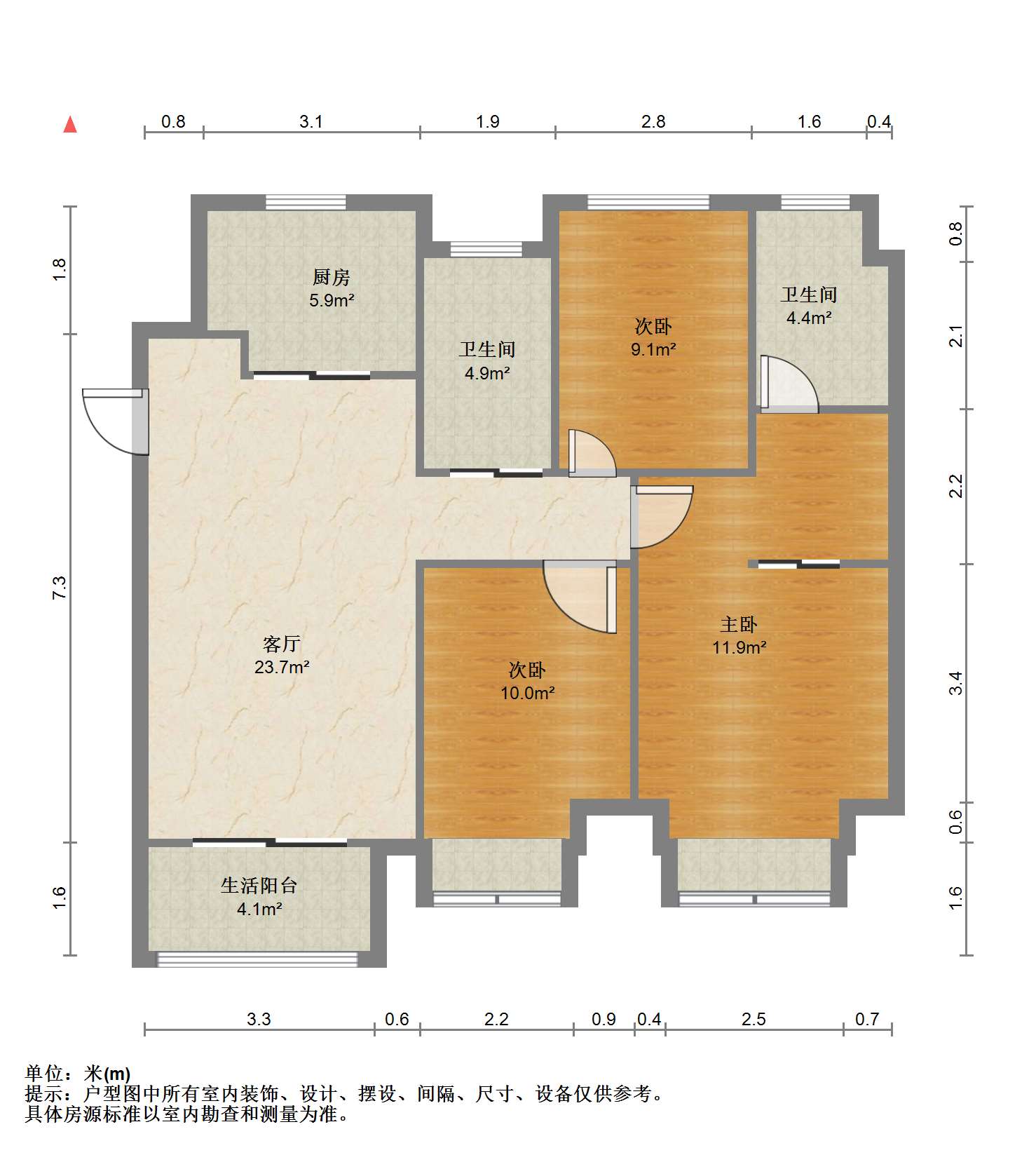 万科濠河传奇 2室1厅1卫 115m&sup2;