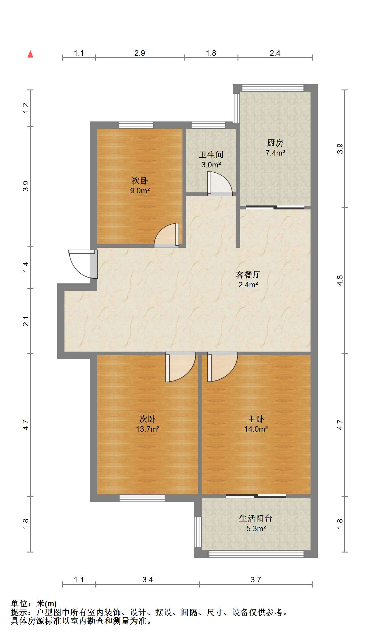 南通东苑小区 3室2厅1卫 95.00m&sup2;