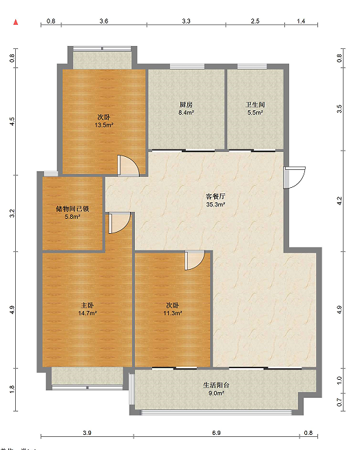 天晖苑 3室2厅1卫 131.00m&sup2;