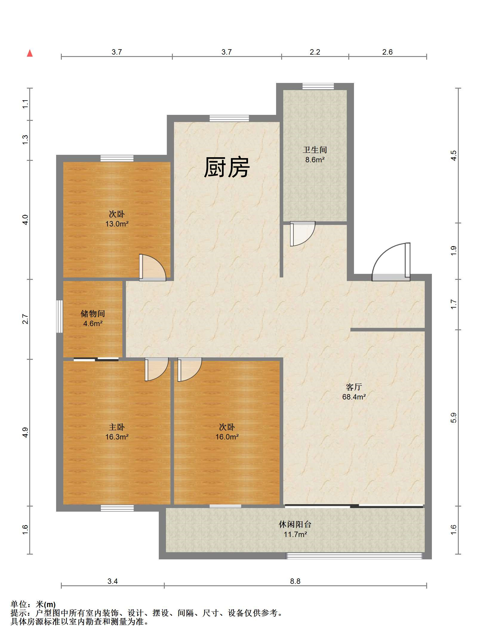 天虹公寓 3室1厅2卫 143.40m&sup2;