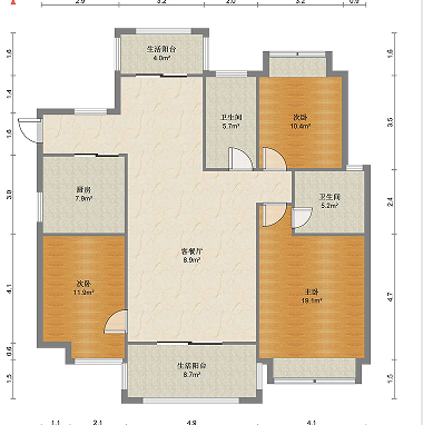 尚海城 3室2厅2卫 135.63m&sup2;