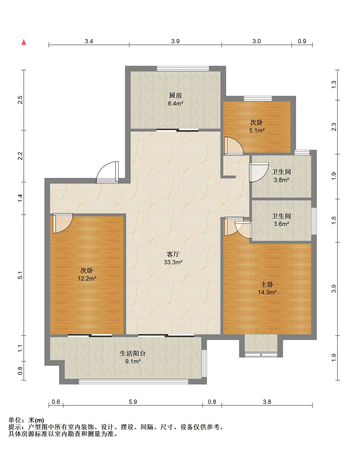 观澜台 3室2厅2卫 120.00m&sup2;