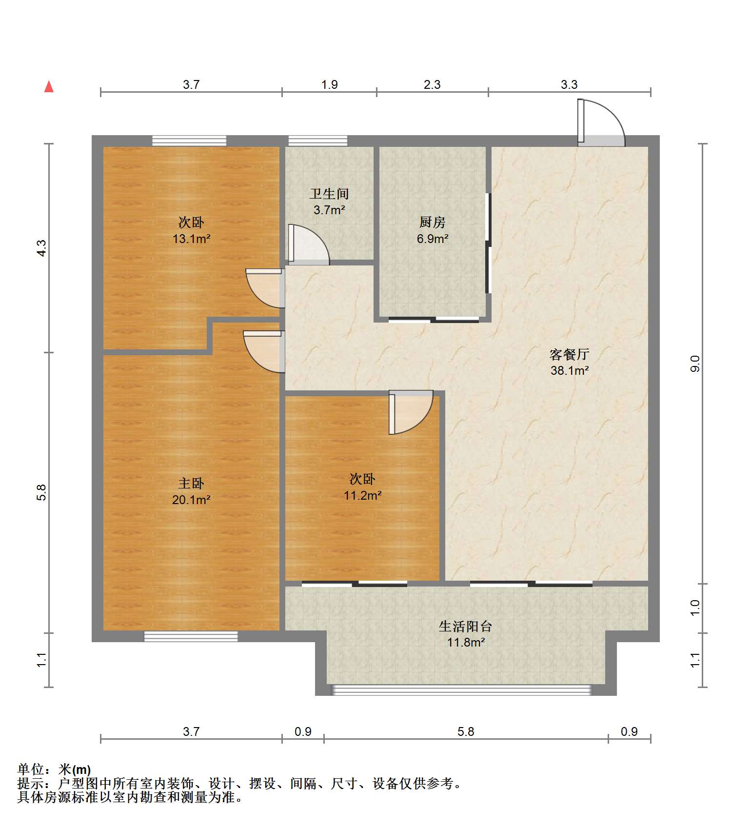 华禧铭苑 3室2厅1卫 93m&sup2;