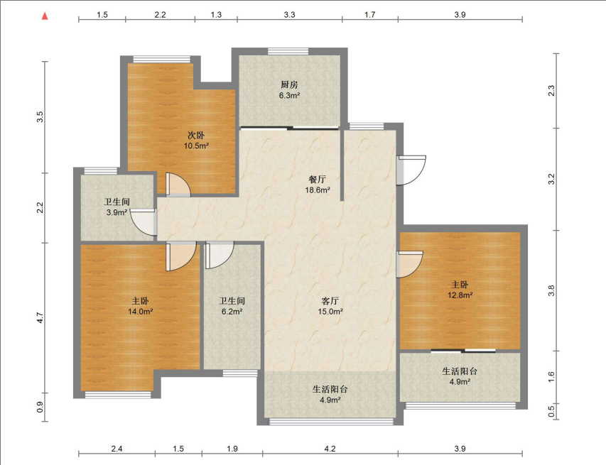南辰濠郡 3室2厅2卫 128.9m&sup2;