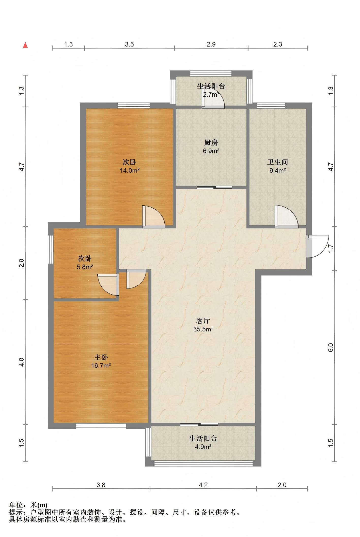 龙田花苑一期 3室1厅1卫 117.00m&sup2;