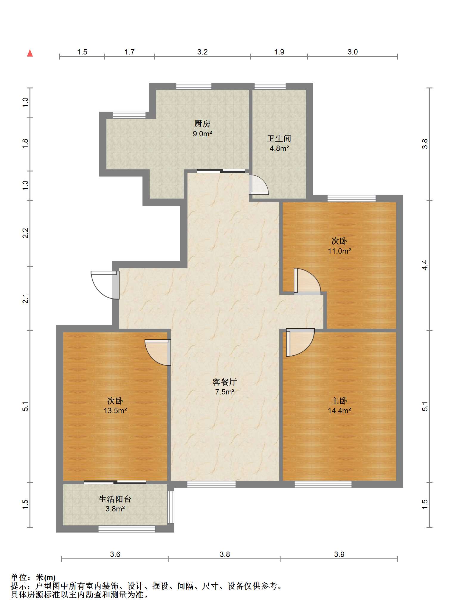 观河华府 3室2厅1卫 123.50m&sup2;