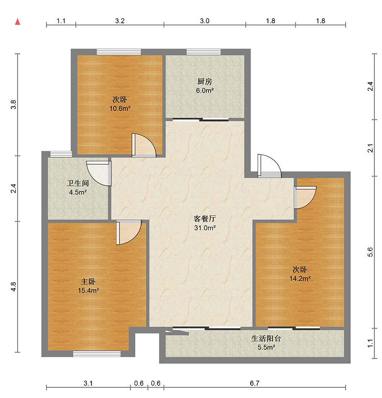 上悦城 3室2厅1卫 101m&sup2;