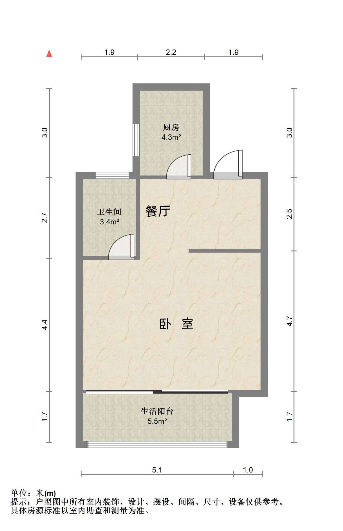 阳光悦城 1室1厅1卫 54m&sup2;