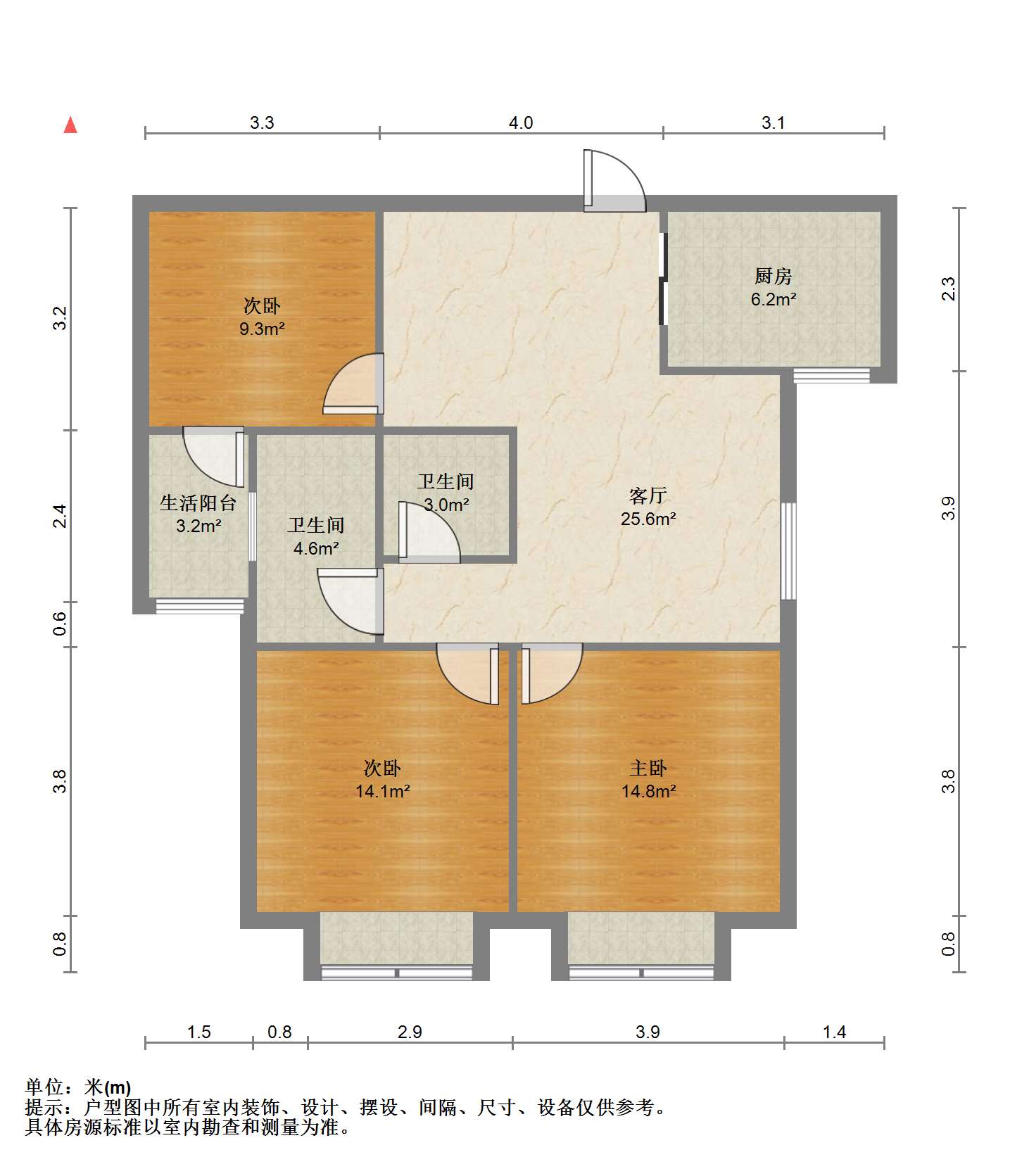 润华国际中心 3室2厅2卫 108.00m&sup2;