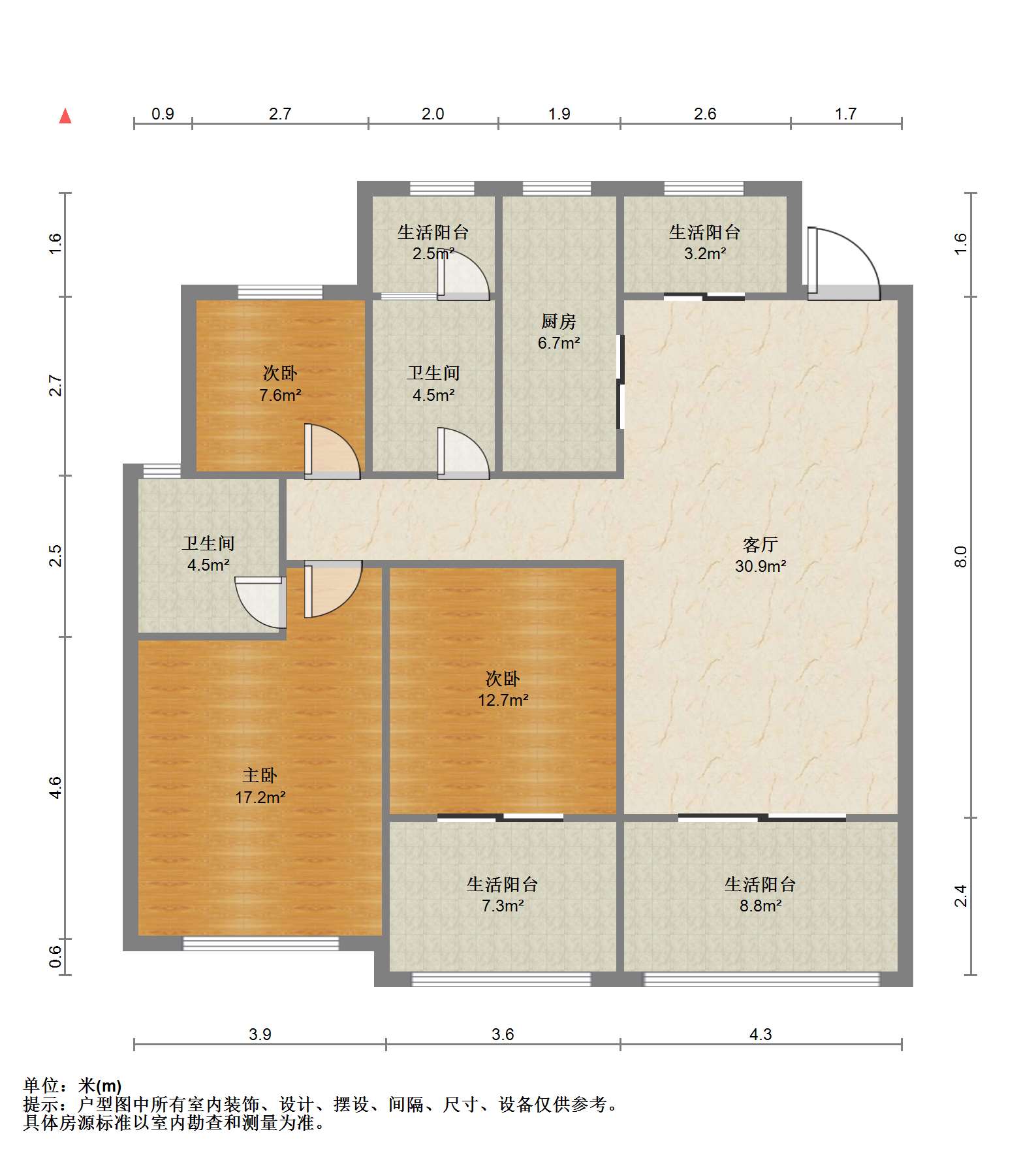 正泰江岸水苑 3室2厅2卫 129.71m&sup2;