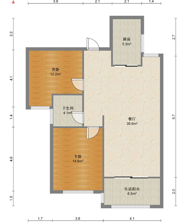 水榭花城 2室2厅1卫 85m&sup2;