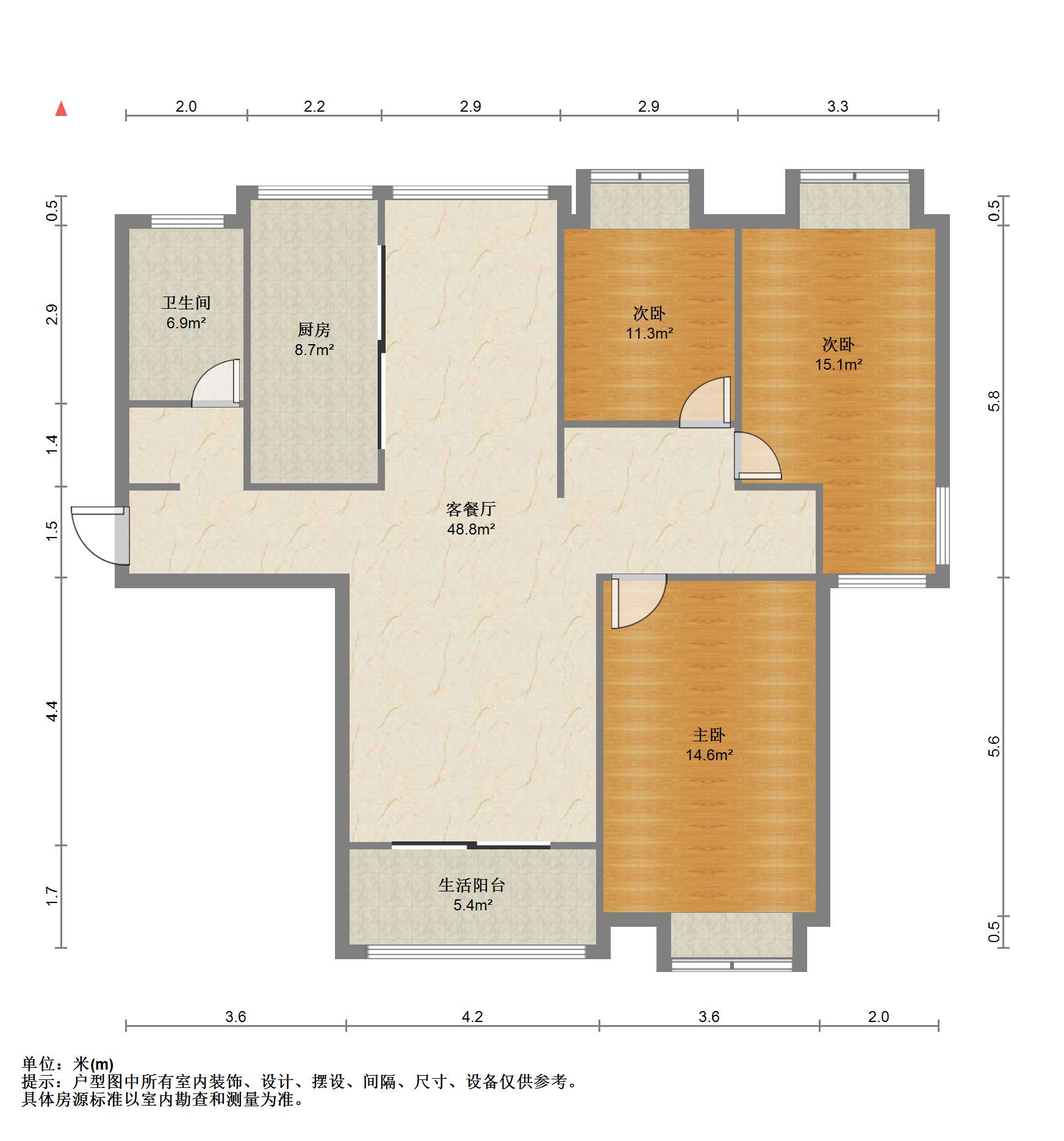 融悦华庭 3室2厅1卫 136.00m&sup2;