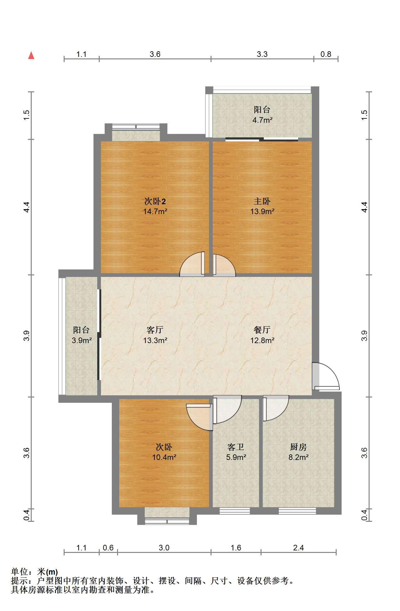 翠湖景苑 3室2厅1卫 106.47m&sup2;