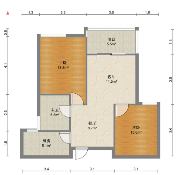 富都豪园 2室2厅1卫 89m&sup2;