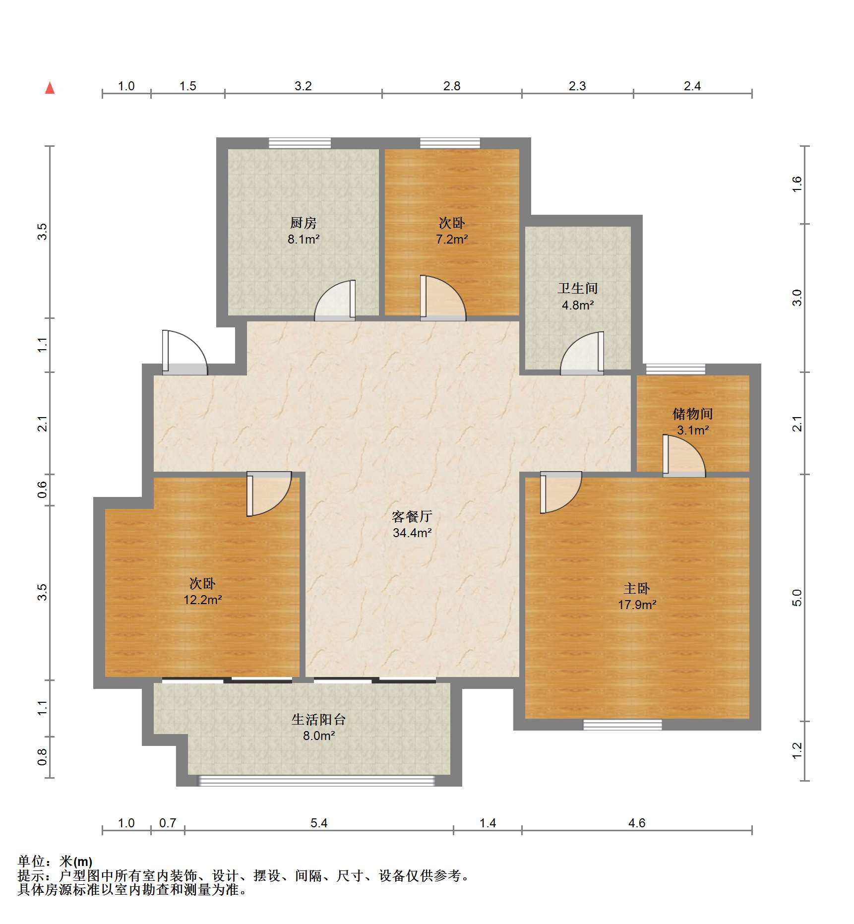 东时区 3室2厅1卫 96.00m&sup2;