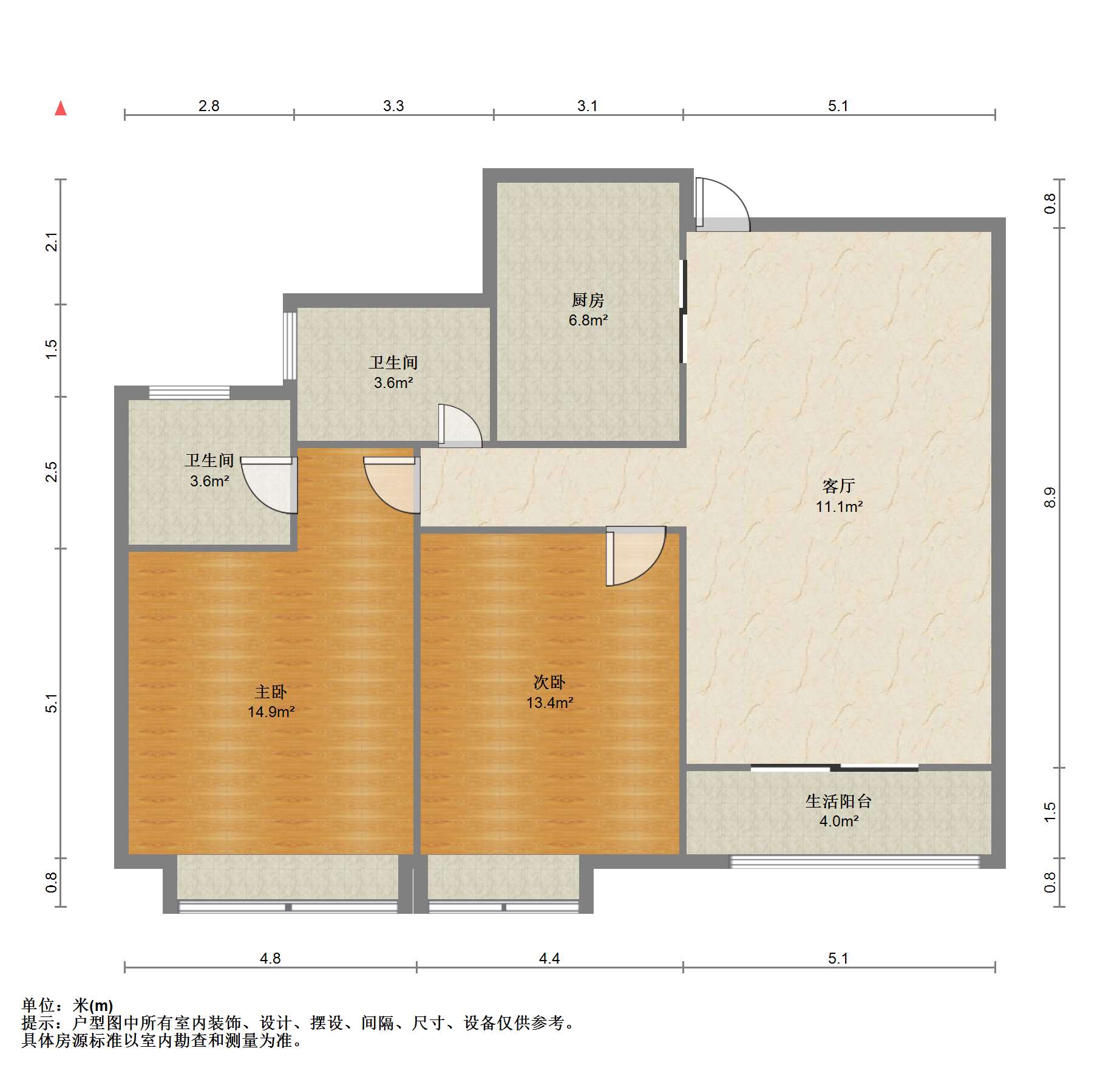 江景国际家园北区 2室2厅1卫 107.00m&sup2;