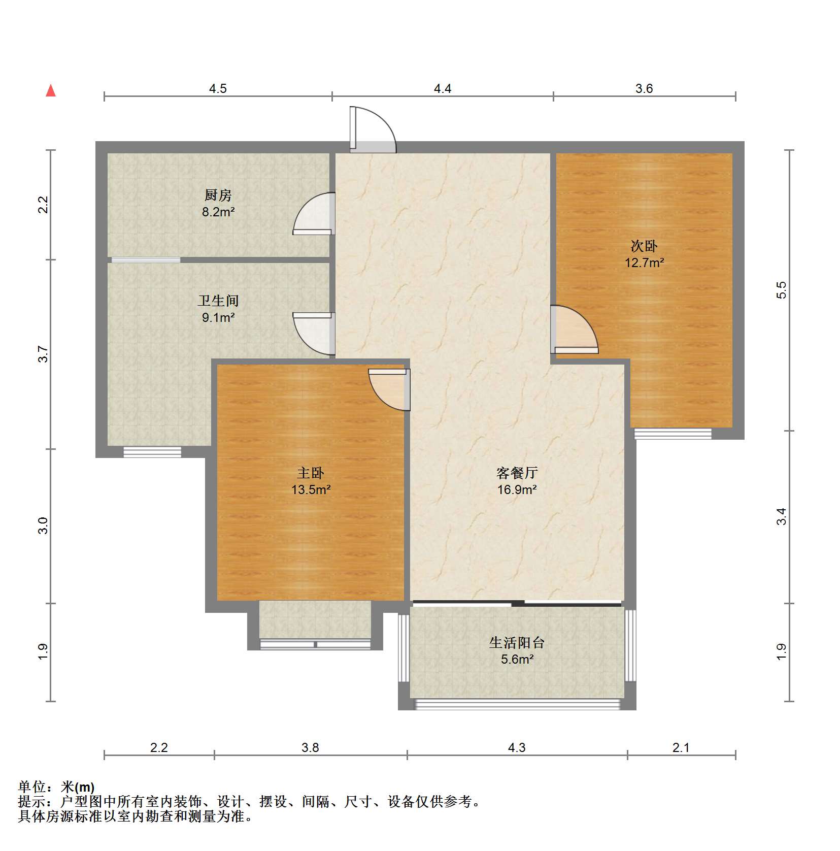 苏建学府雅居 2室1厅1卫 95.00m&sup2;
