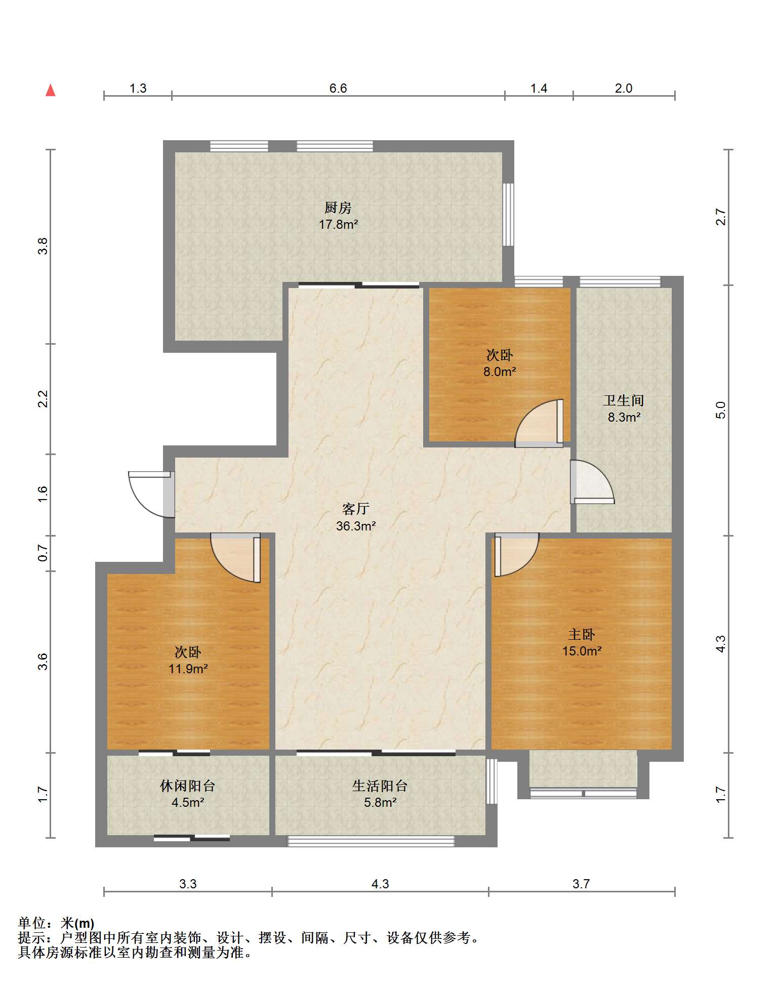 金色城品 3室2厅1卫 120m&sup2;