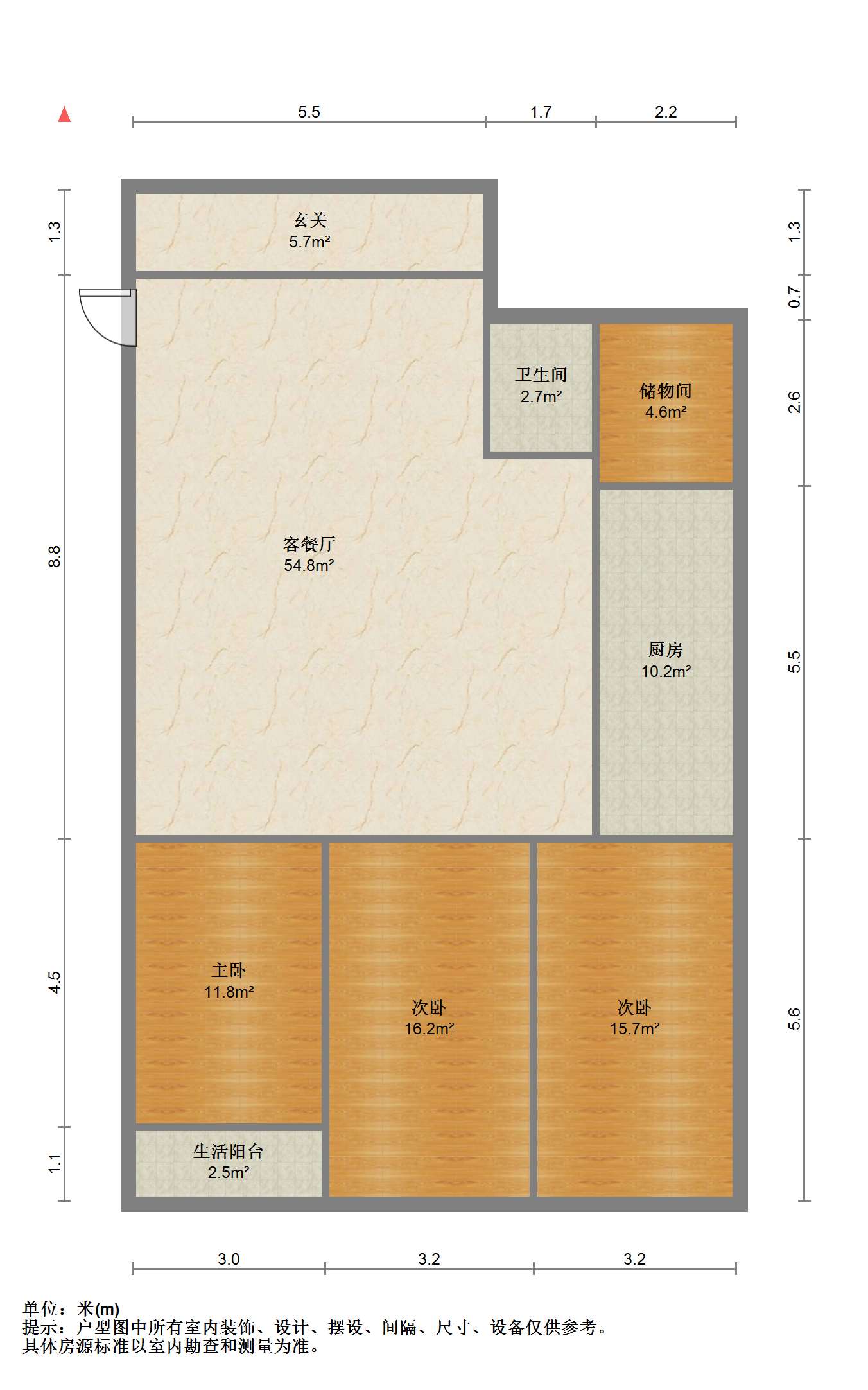 春天花园 3室2厅1卫 91m&sup2;