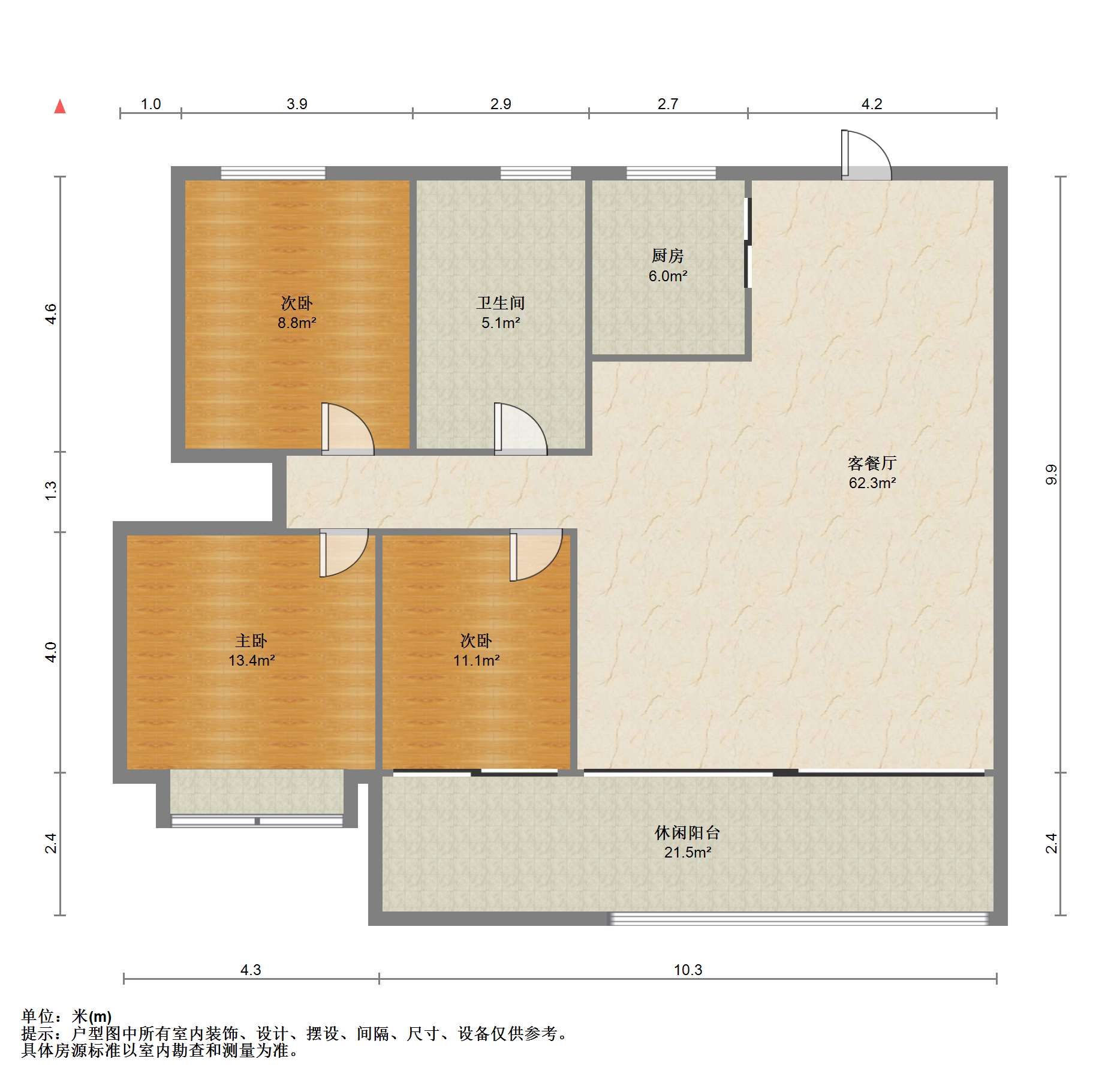 湖悦云境 3室2厅1卫 102m&sup2;