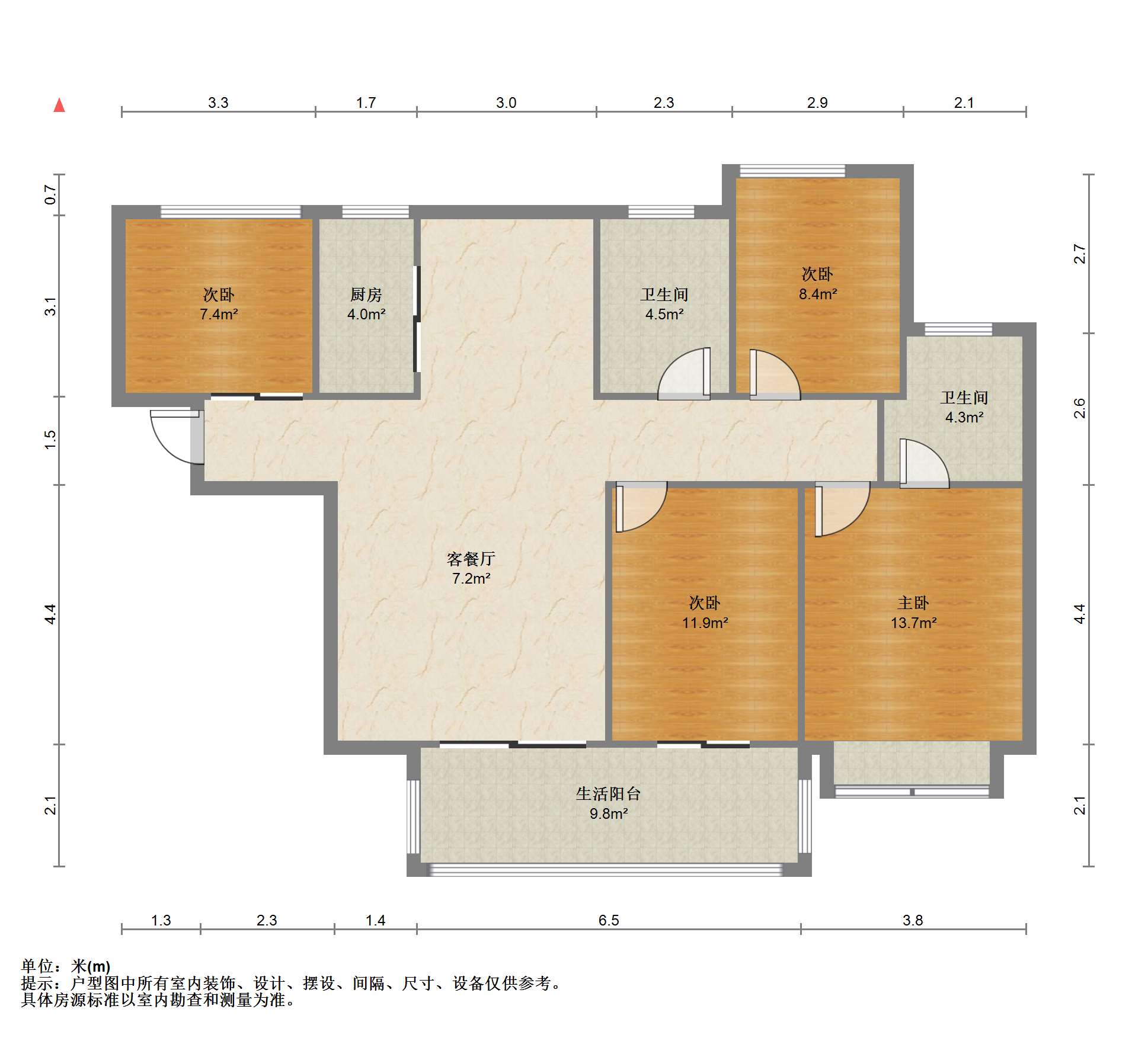 冠城大通棕榈湾 3室2厅2卫 133m&sup2;