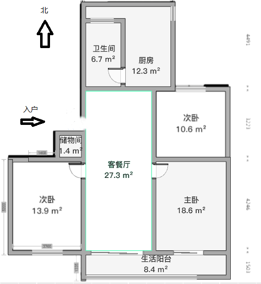 濠西园 3室2厅1卫 102.95m&sup2;