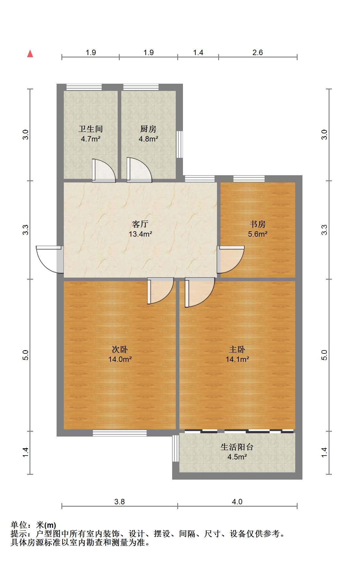郭里园 3室1厅1卫 72.8m&sup2;