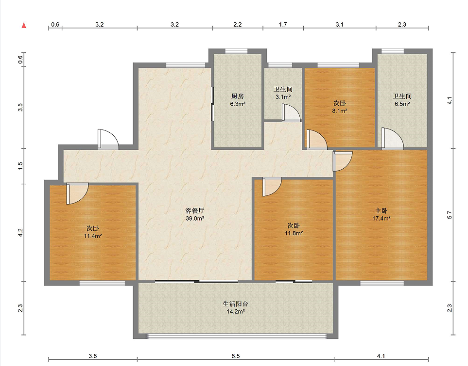 卓越万科新都会 4室2厅2卫 144m&sup2;