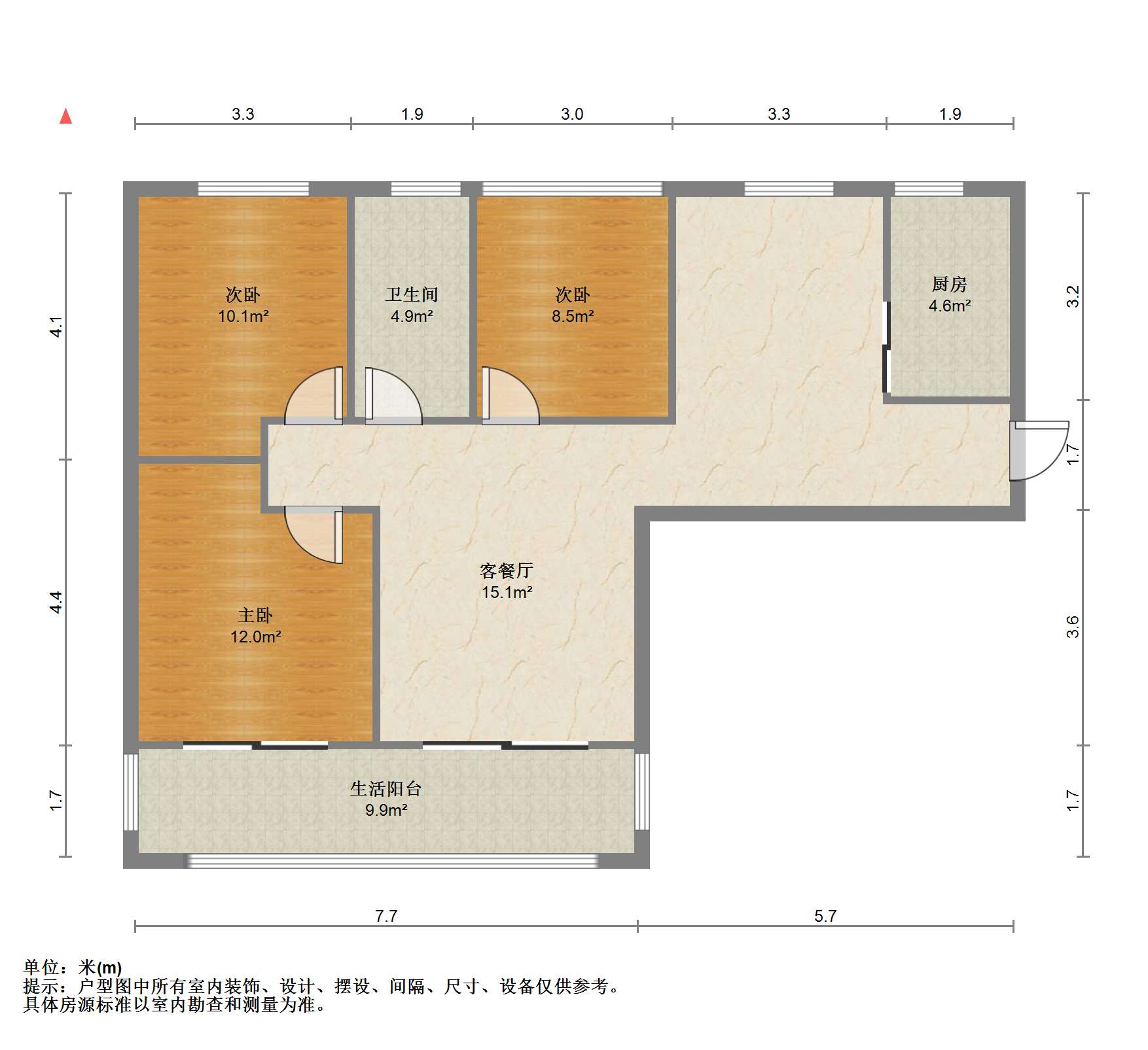 华强城一期 3室2厅1卫 101.43m&sup2;