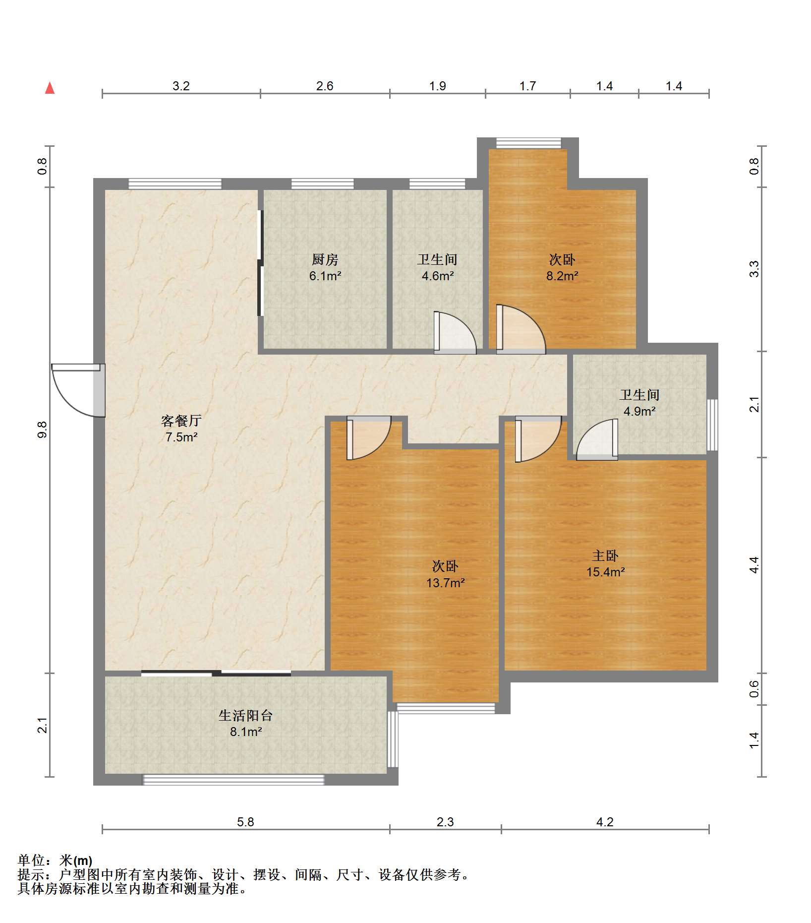 万达华府 3室2厅2卫 120.22m&sup2;