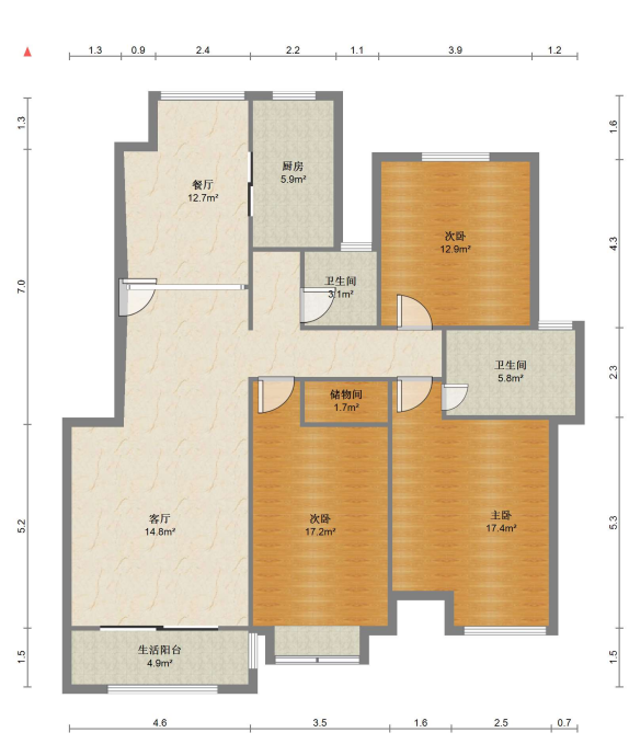 优山美地花园北区 3室2厅2卫 140m&sup2;
