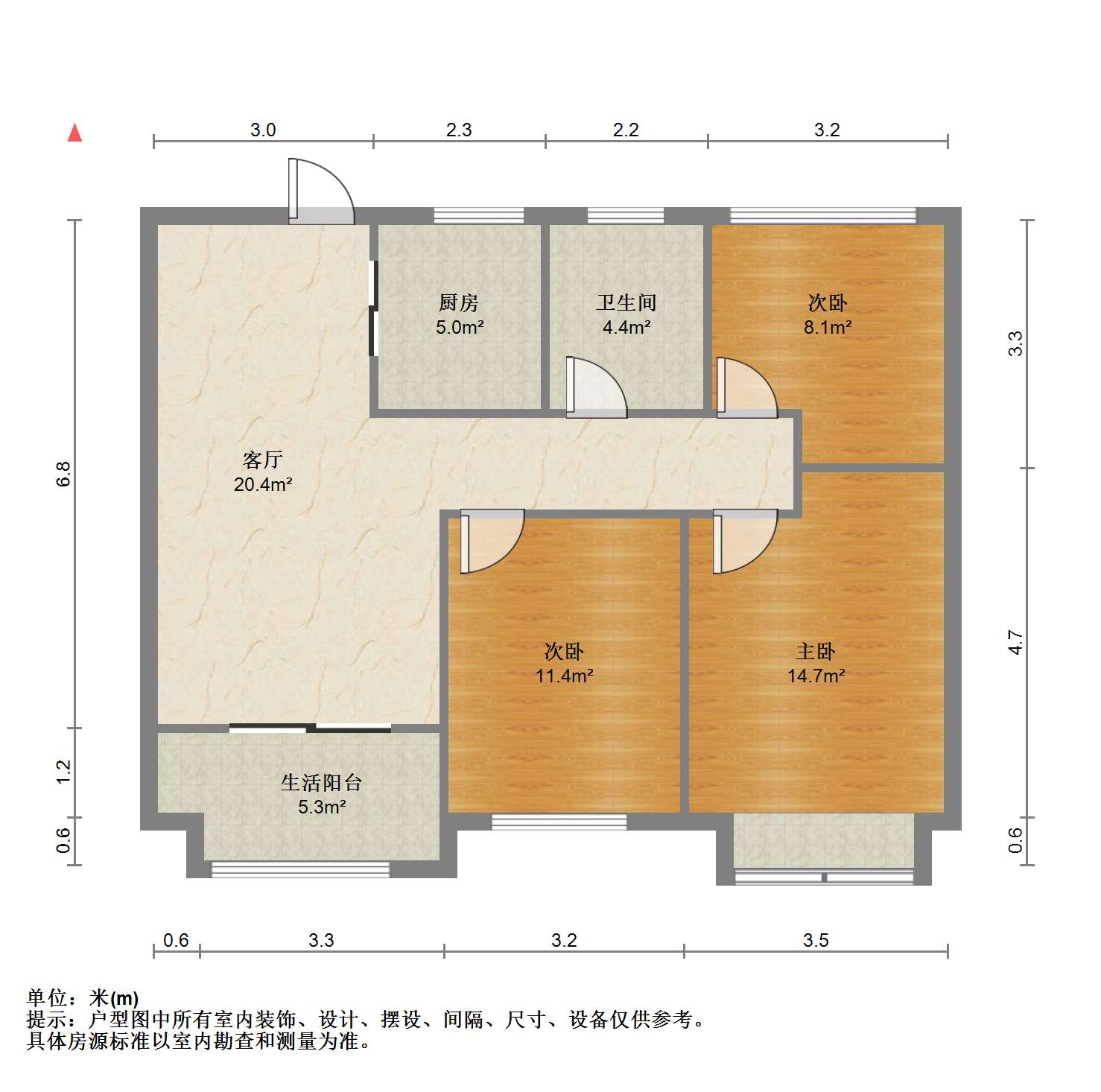 云樾东方 3室2厅1卫 94.82m&sup2;