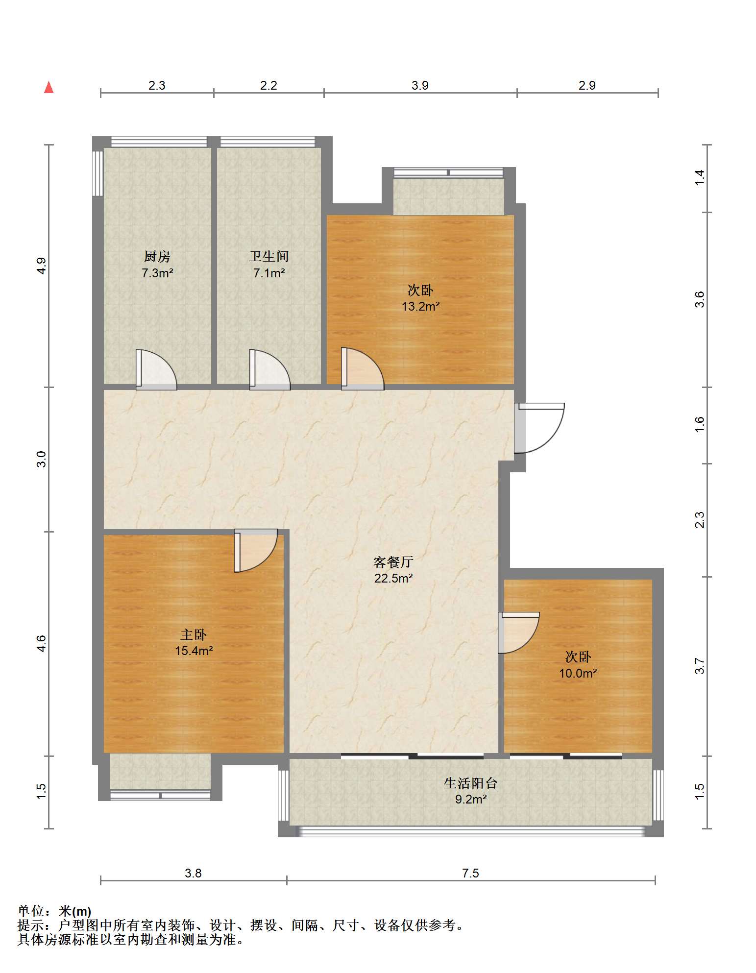 苏建阳光新城 3室2厅1卫 123m&sup2;